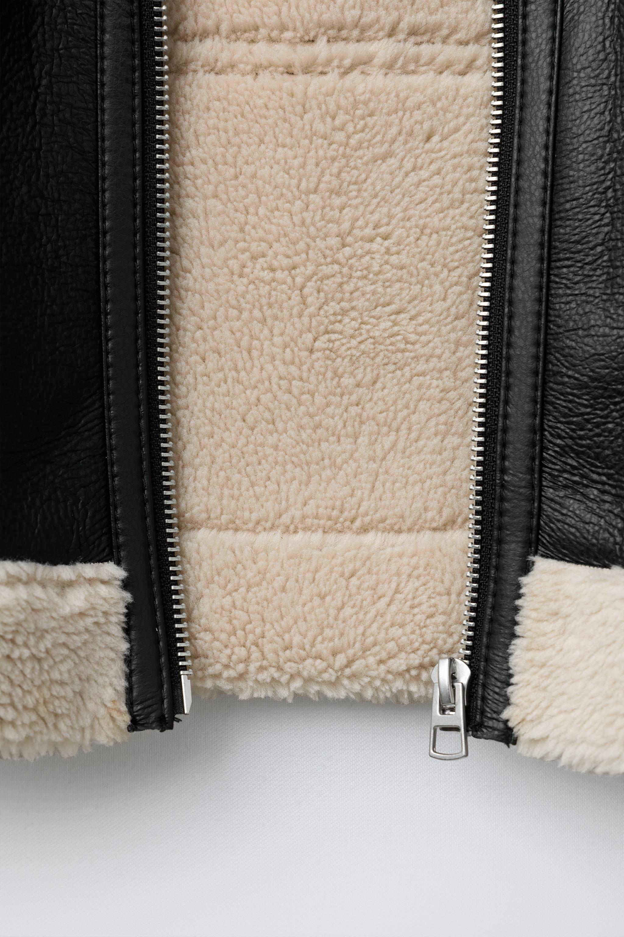 DOUBLE FACED FAUX LEATHER SHEARLING JACKET